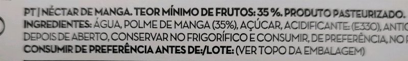 Foto da lista de ingredientes