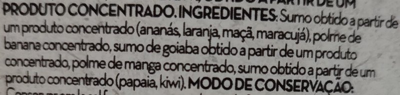 Foto da lista de ingredientes