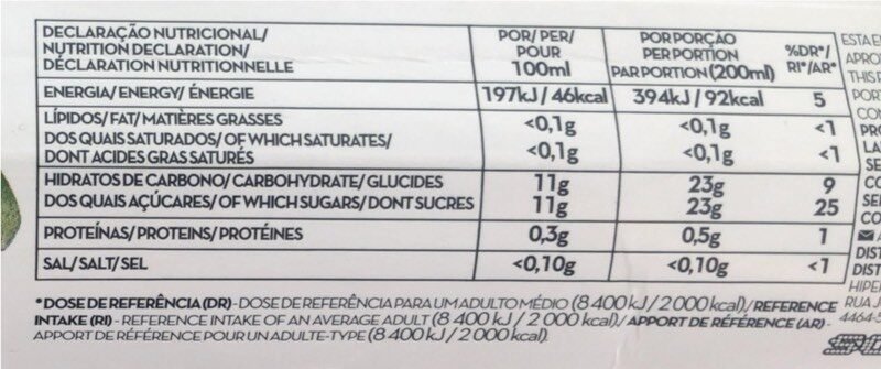 Foto da tabela nutricional