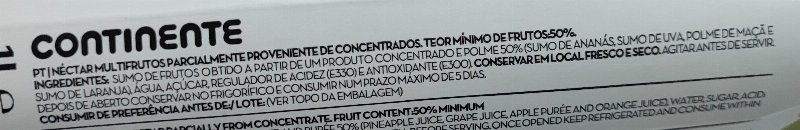 Foto da lista de ingredientes
