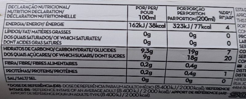 Foto da tabela nutricional