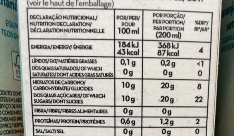 Foto da tabela nutricional