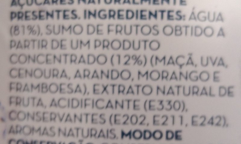 Foto da lista de ingredientes