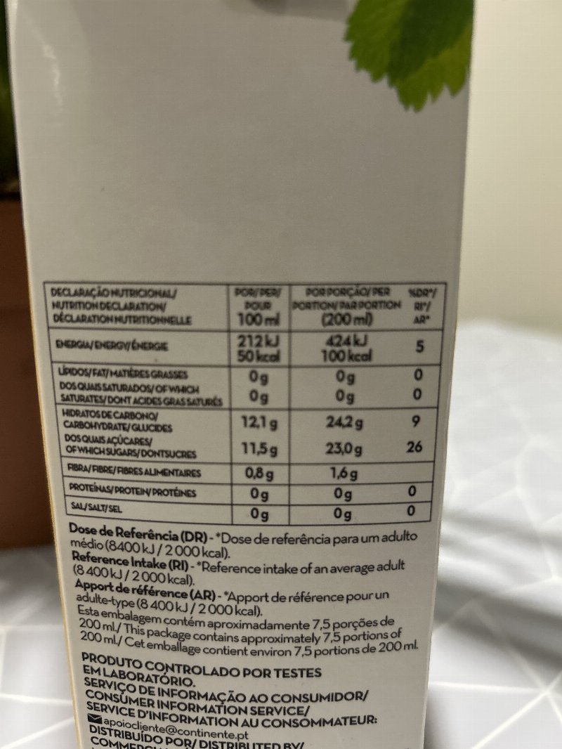 Foto da tabela nutricional