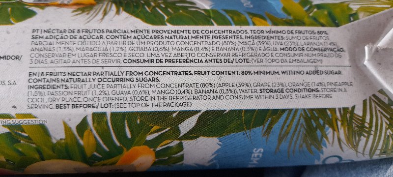 Foto da lista de ingredientes