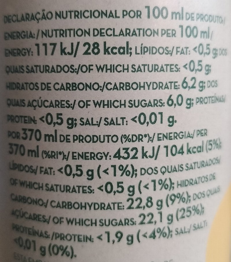 Foto da tabela nutricional