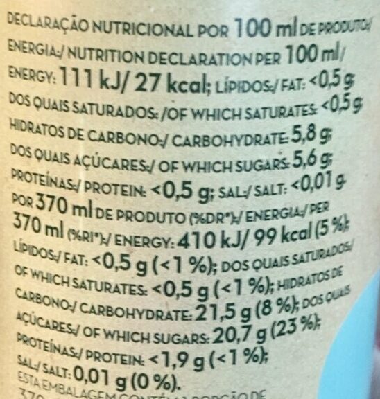 Foto da tabela nutricional
