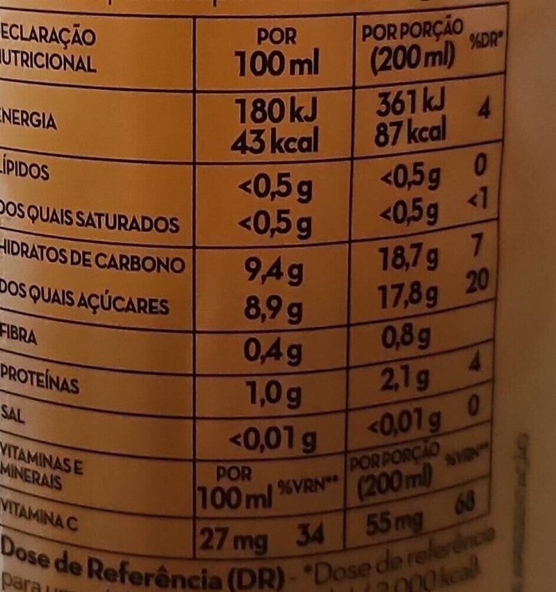 Foto da tabela nutricional