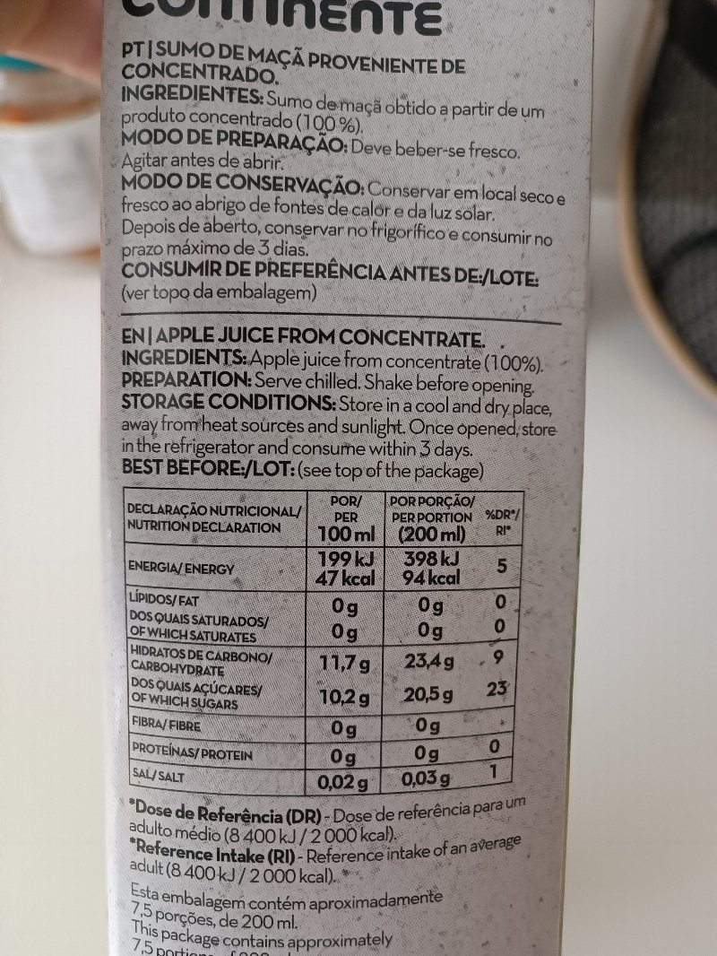 Foto da lista de ingredientes