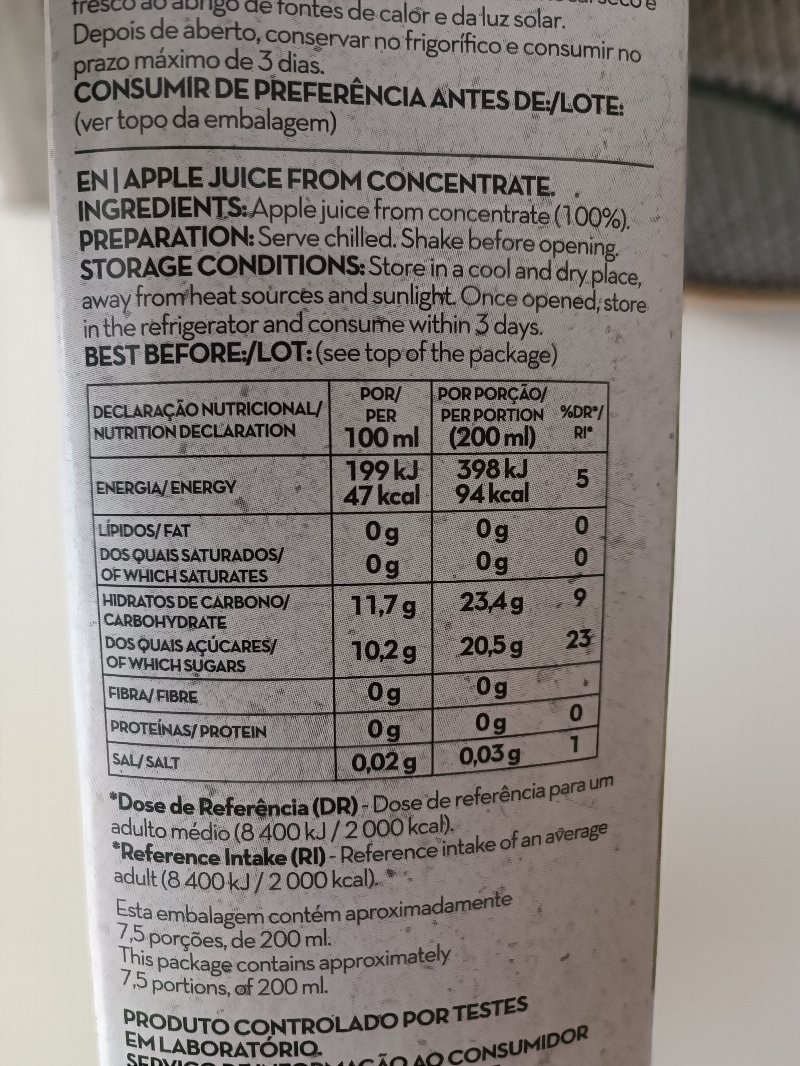 Foto da tabela nutricional