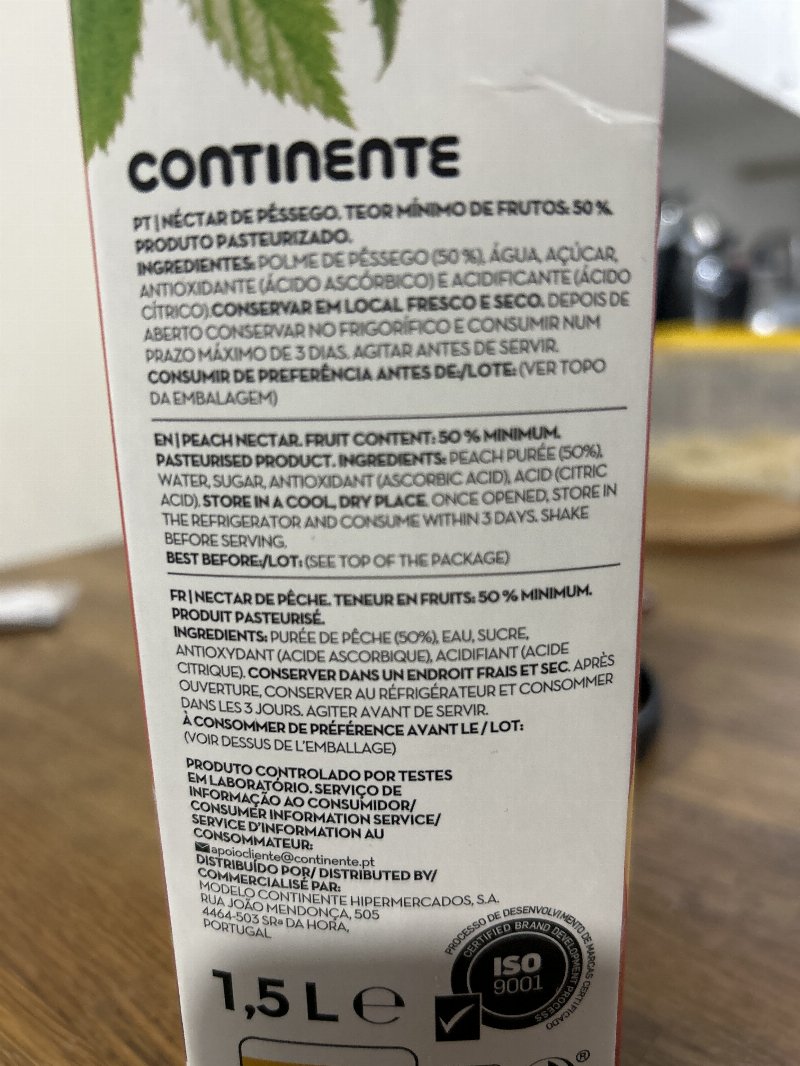 Foto da lista de ingredientes