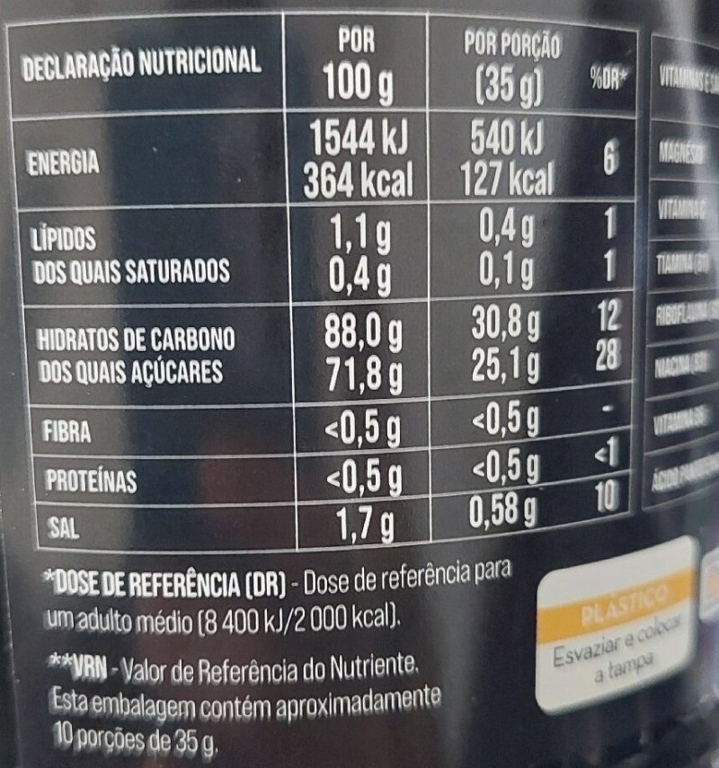Foto da tabela nutricional