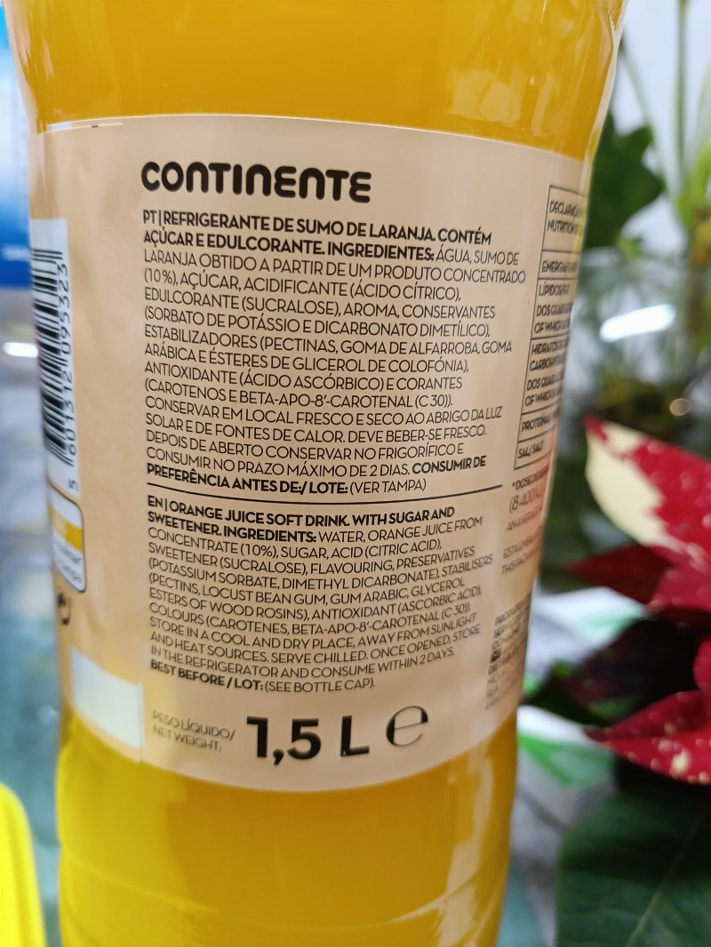 Foto da lista de ingredientes