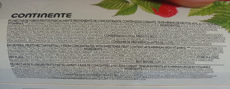 Foto da tabela nutricional
