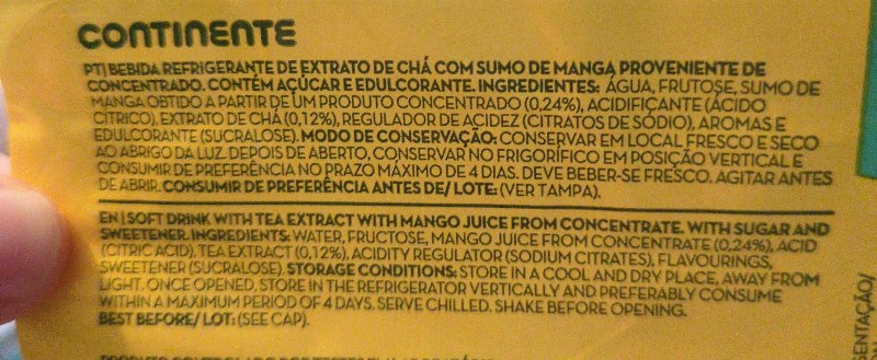 Foto da lista de ingredientes