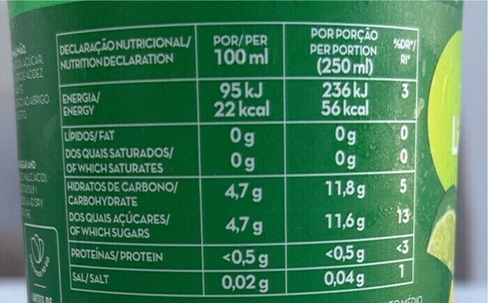 Foto da tabela nutricional