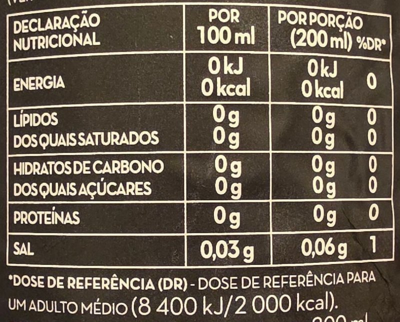 Foto da tabela nutricional