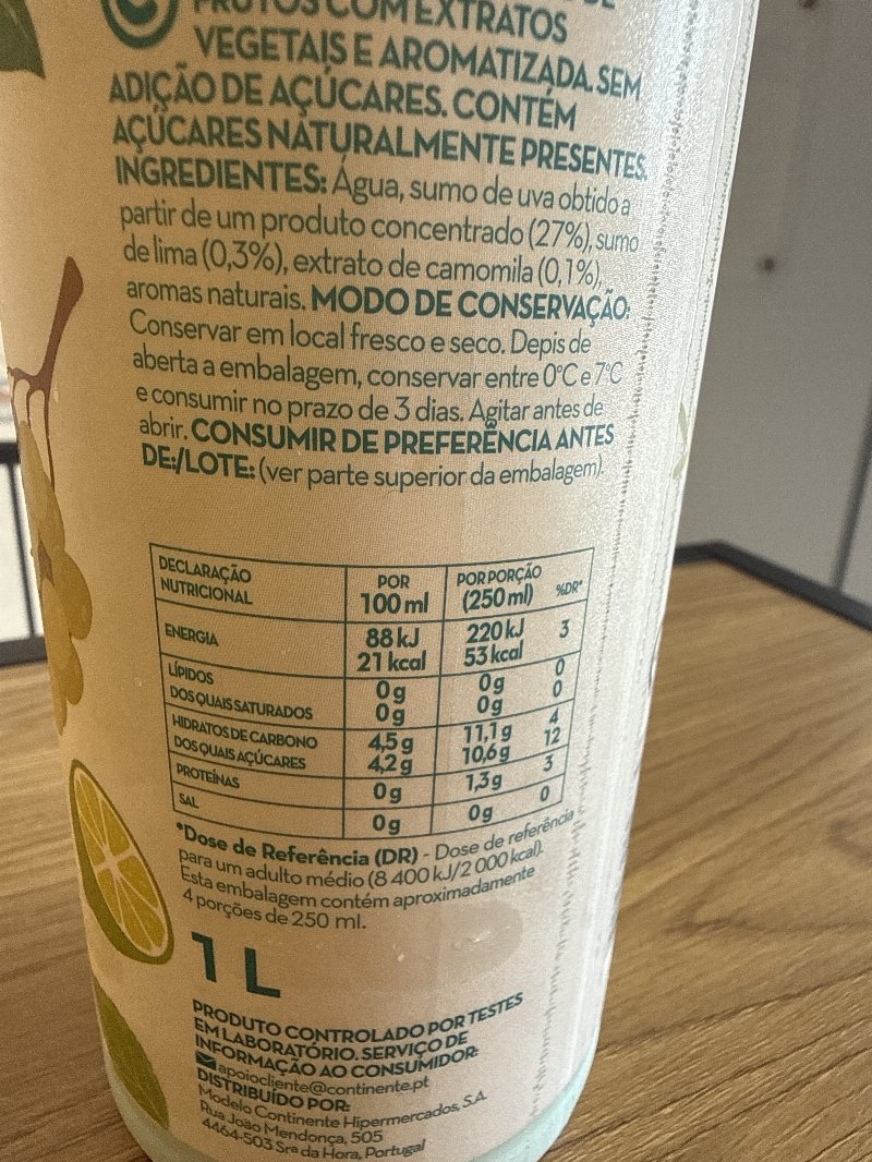 Foto da lista de ingredientes