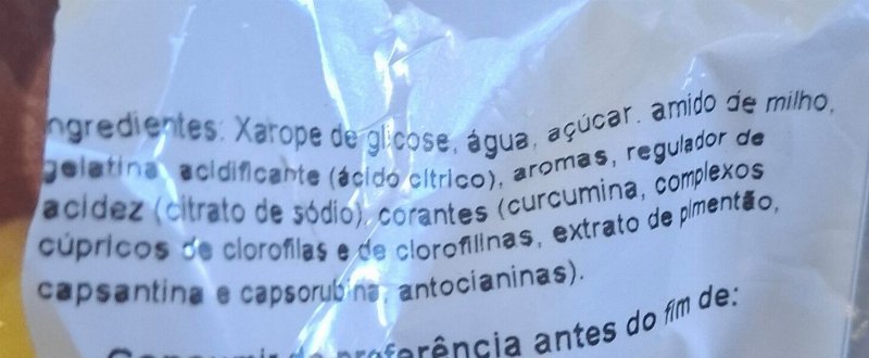 Foto da lista de ingredientes