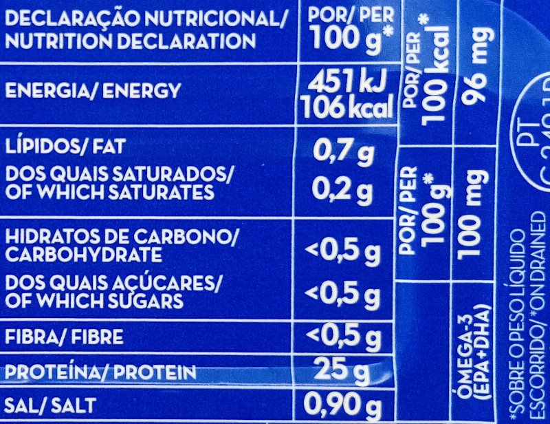Foto da tabela nutricional