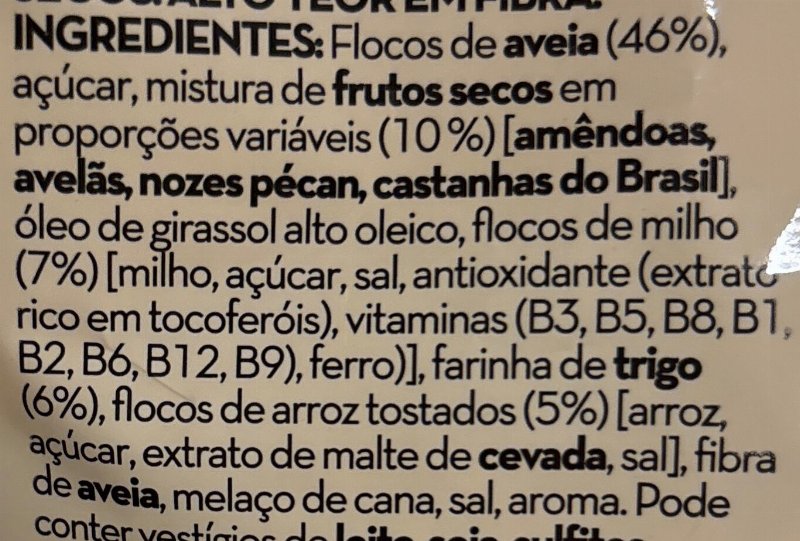 Foto da lista de ingredientes