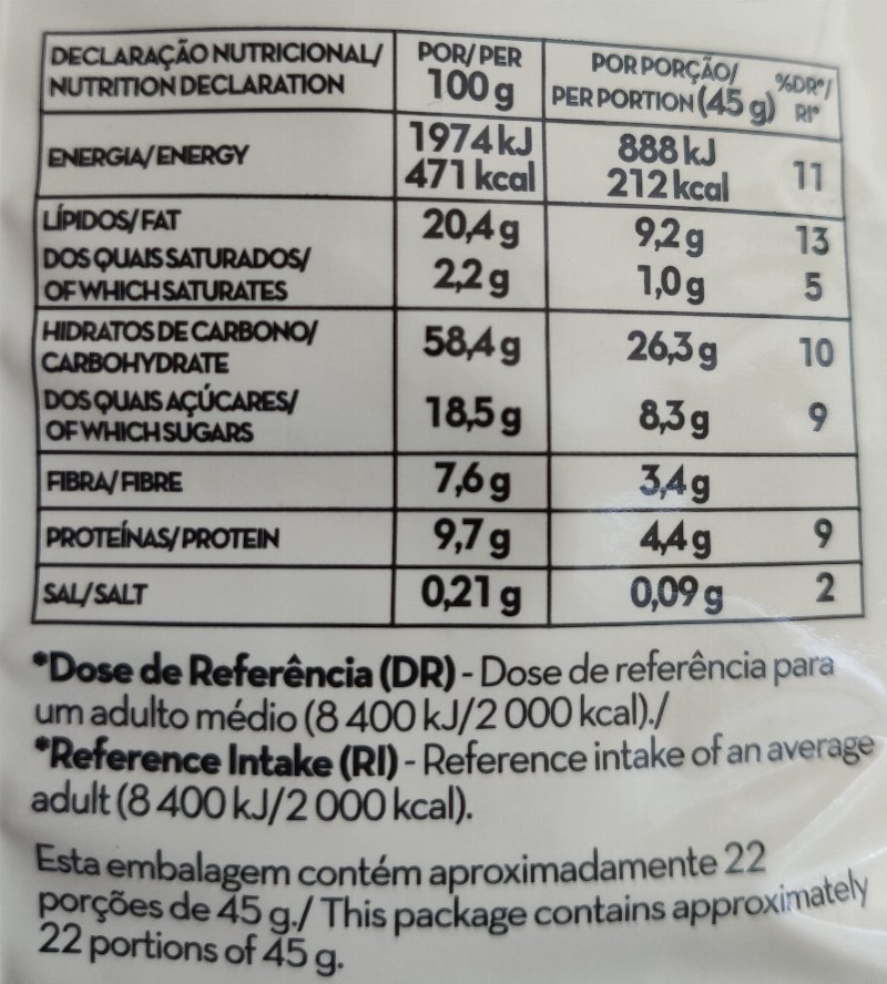 Foto da tabela nutricional