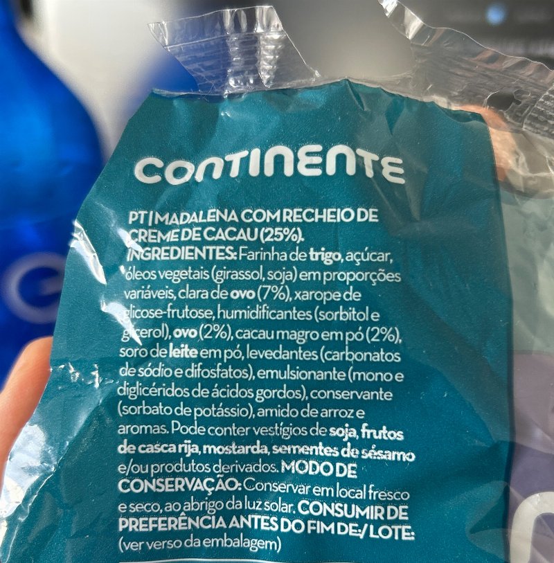 Foto da lista de ingredientes