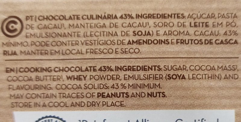 Foto da lista de ingredientes