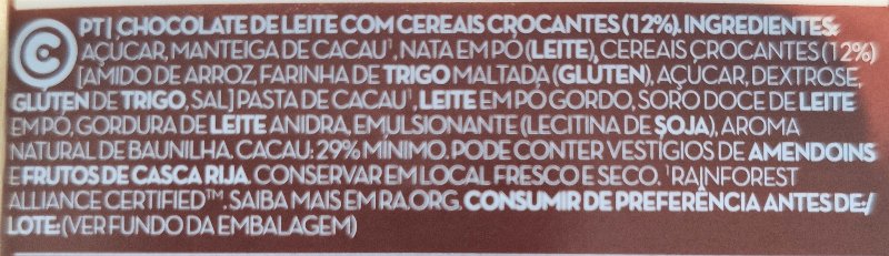 Foto da lista de ingredientes