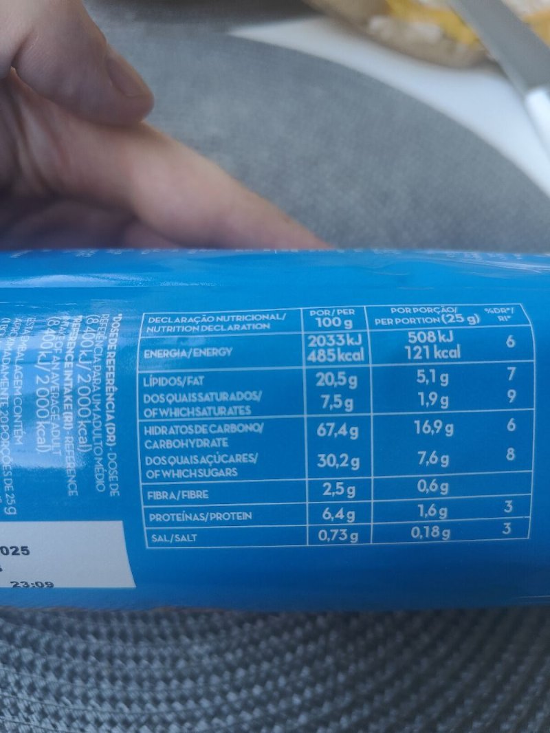 Foto da tabela nutricional