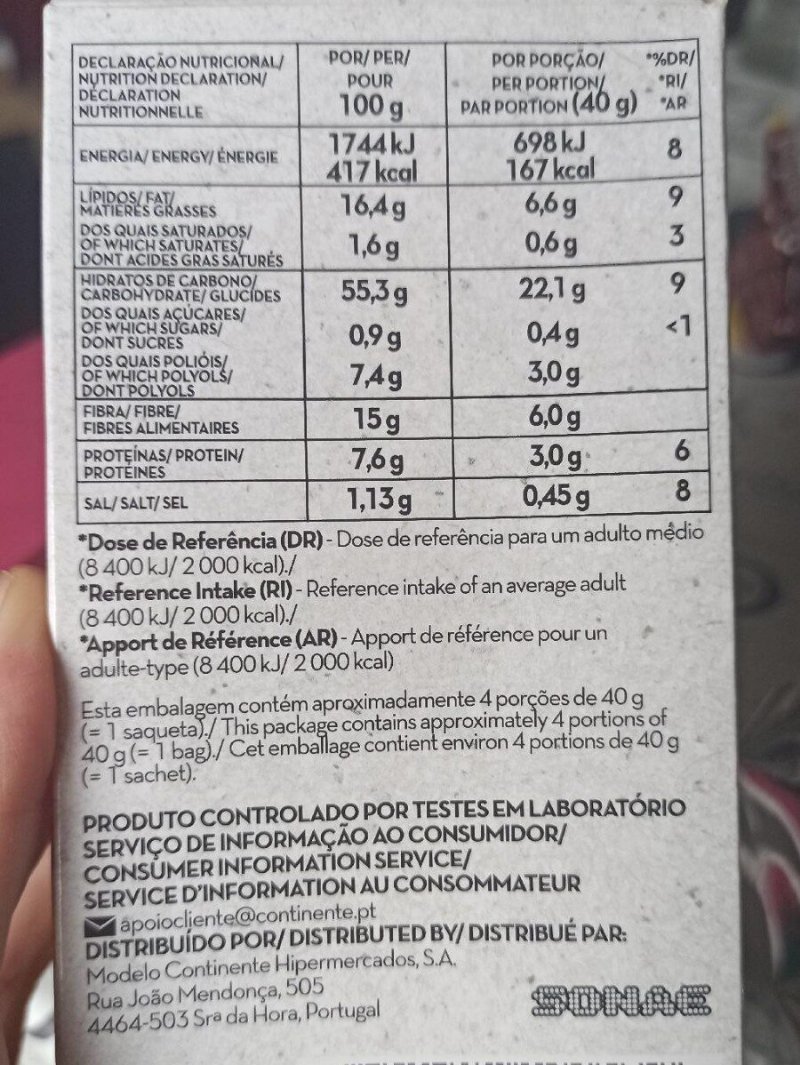 Foto da tabela nutricional