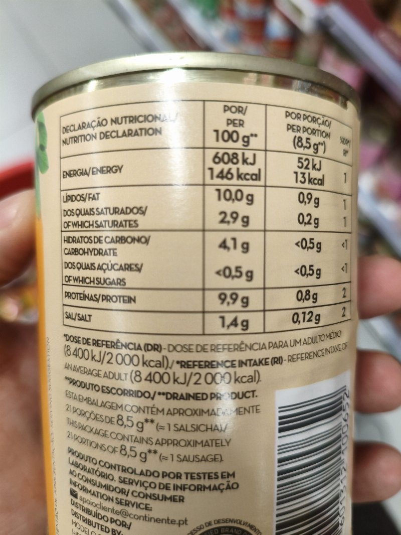 Foto da lista de ingredientes