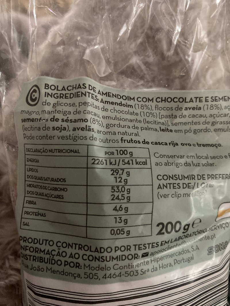 Foto da lista de ingredientes