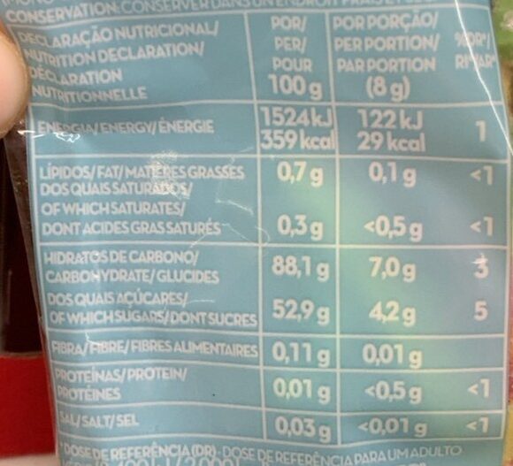 Foto da tabela nutricional