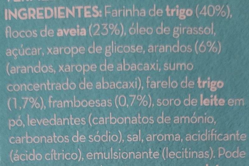 Foto da lista de ingredientes