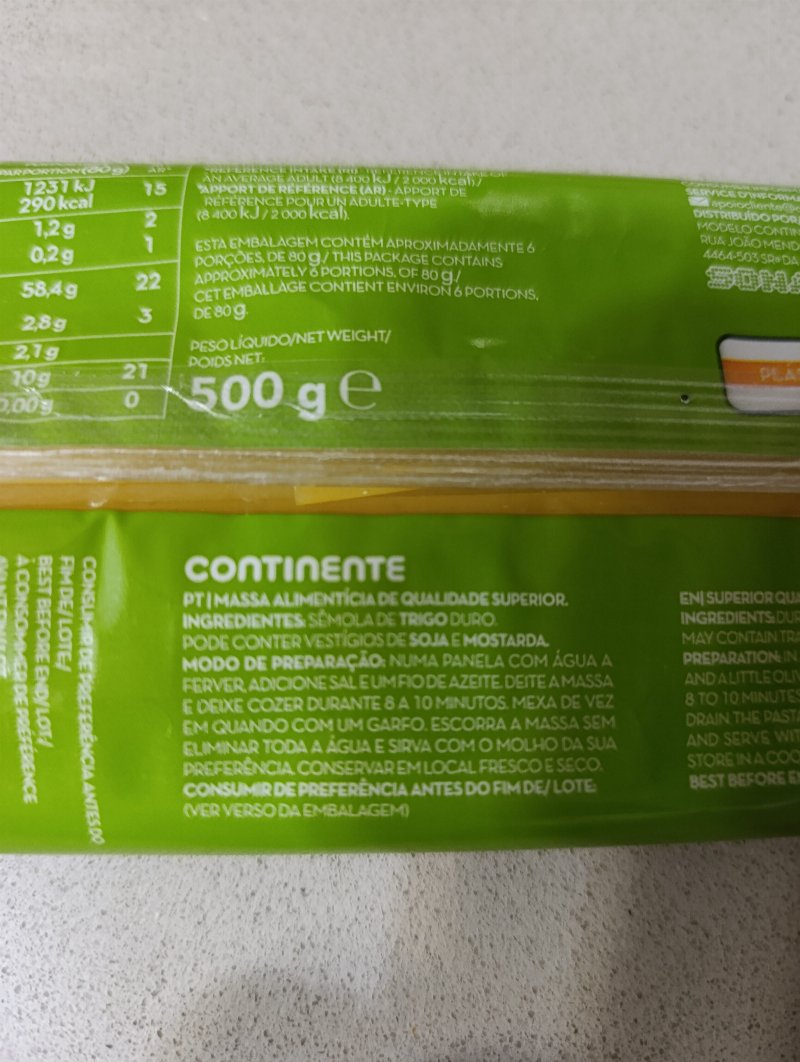 Foto da lista de ingredientes