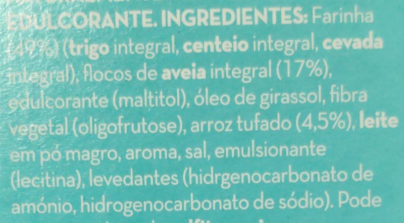 Foto da lista de ingredientes