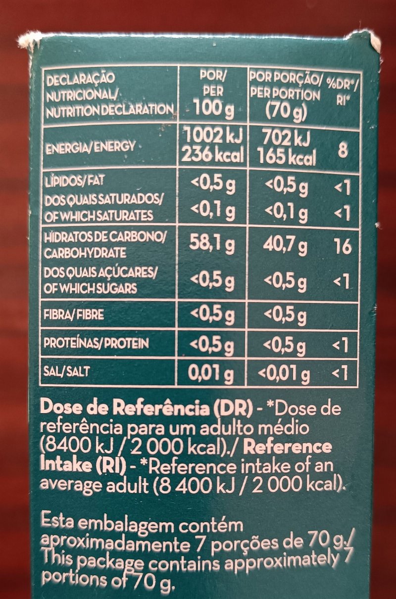 Foto da tabela nutricional