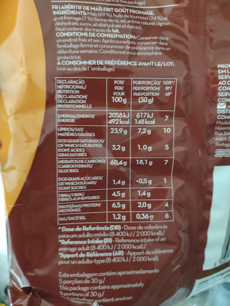 Foto da tabela nutricional