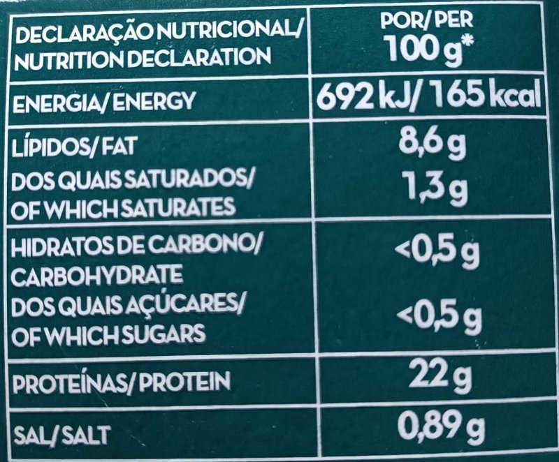 Foto da tabela nutricional