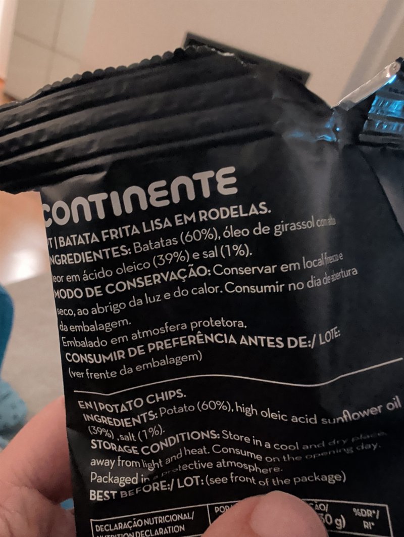 Foto da lista de ingredientes
