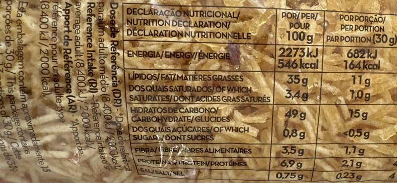 Foto da tabela nutricional