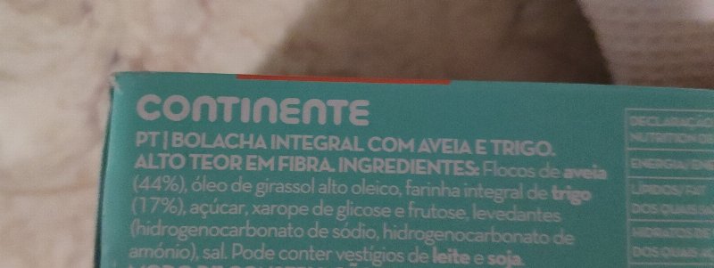 Foto da lista de ingredientes