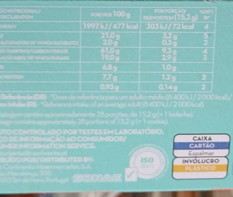 Foto da tabela nutricional
