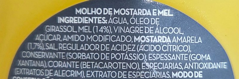 Foto da lista de ingredientes