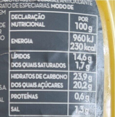 Foto da tabela nutricional