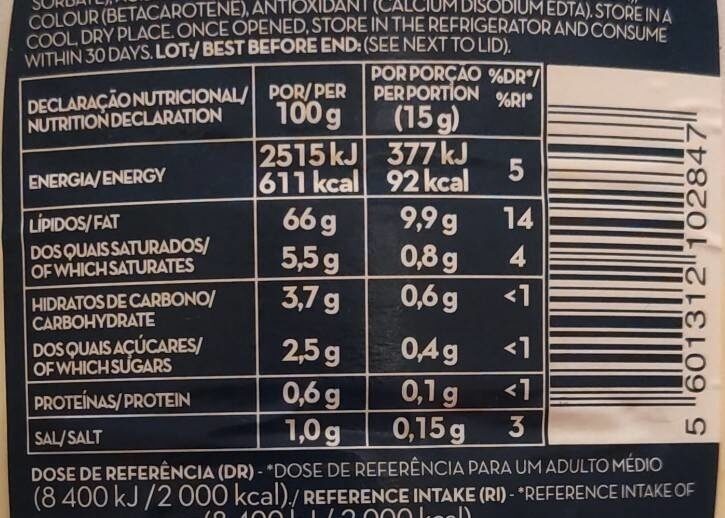 Foto da tabela nutricional