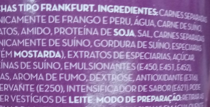 Foto da lista de ingredientes
