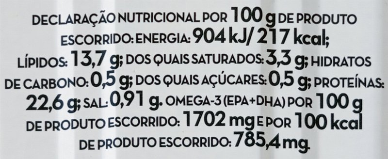 Foto da tabela nutricional