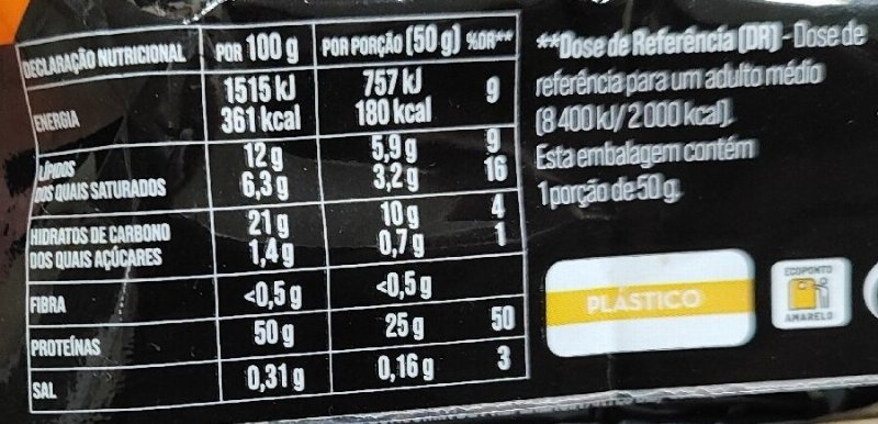 Foto da tabela nutricional